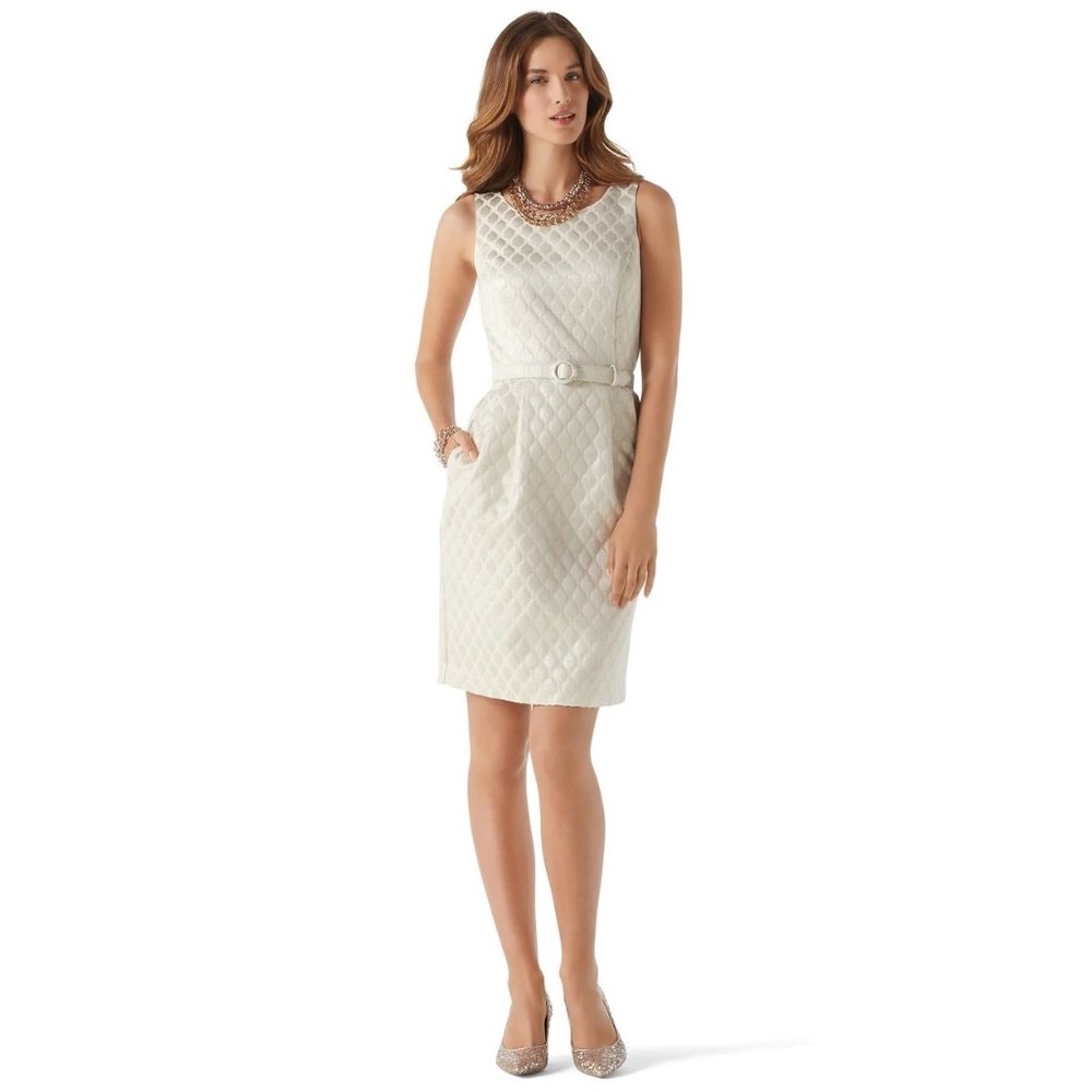 New WHITE HOUSE BLACK MARKET White Gold Diamond Jacquard Sleeveless Dress 4